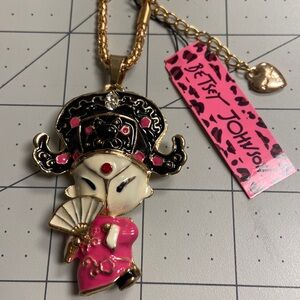 Enameled Geisha Betsey Johnson Pendant 29” Chain #19